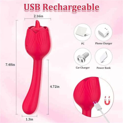 DoraPlus Rose — Licking Clit + G-Spot Silicone Dildo